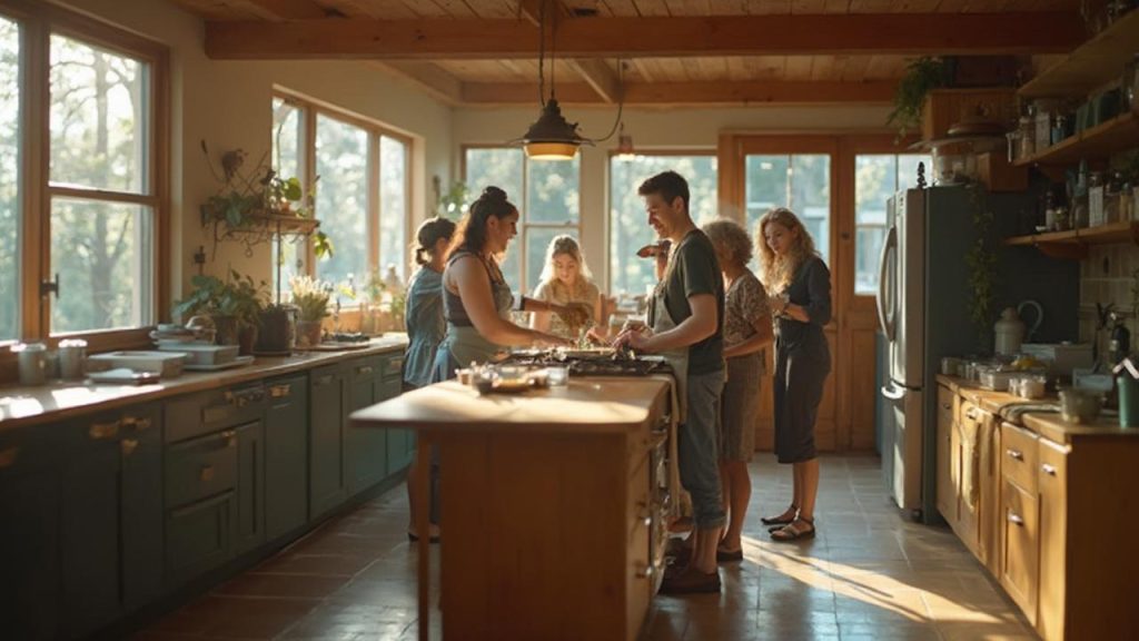 partage d'un repas dans une ferme auberge